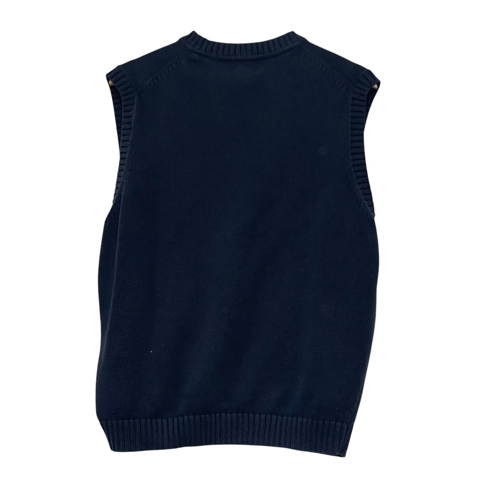 LL Bean Mens V-Neck Sweater Vest Navy Blue 100% Cotton Size M-REG FW80 - Picture 2 of 4